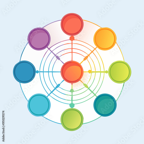 Colorful circular diagram with network connections and central element