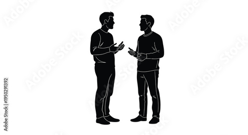 Two men are depicted in a silhouette facing each other and actively engaged in a conversation high quality professional