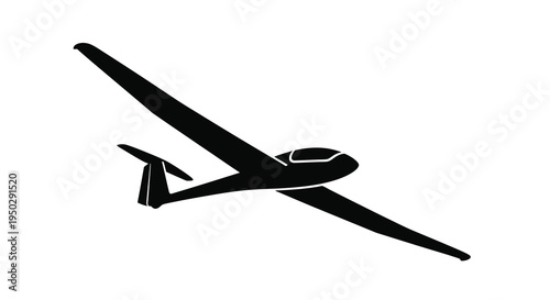 A minimalist black silhouette depicts a glider airplane soaring through the air highlighting its aerodynamic design high quality professional