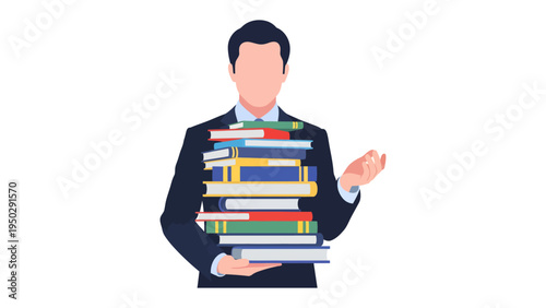 Knowledge Holder: A professional individual stands tall, bearing a stack of books, personifying knowledge and learning. A symbol of education and intellectual pursuit.