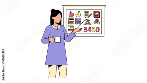 Classroom Education : An educational illustration of a teacher, poised with a pointer, is imparting knowledge. The focus is on the act of teaching, learning, and the pursuit of education.