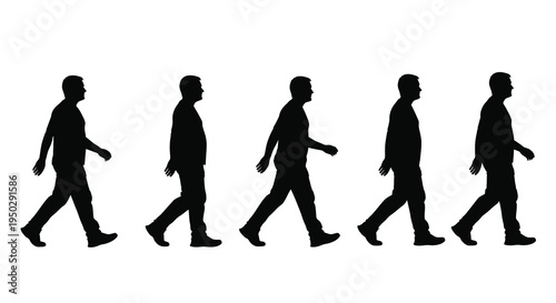 A sequence of five silhouetted figures depicts a man walking showcasing different stages of his gait high quality professional