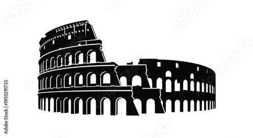 A striking black and white silhouette depicts the iconic colosseum in rome italy showcasing its ancient architectural grandeur high quality professional