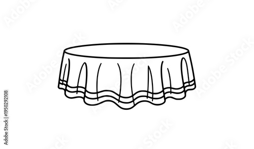 Round table with decorative tablecloth line art icon dining furniture outline vector illustration isolated on white