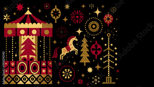 Festive carousel illustration with stars and traditional decorative elements