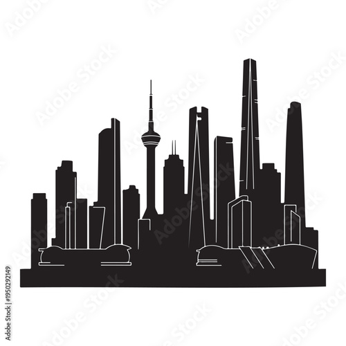 Toronto city skyline with CN Tower and skyscrapers silhouette  urban landscape