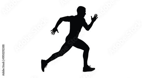 A dynamic silhouette depicts a male athlete in mid stride powerfully running forward with determined motion high quality professional detailed