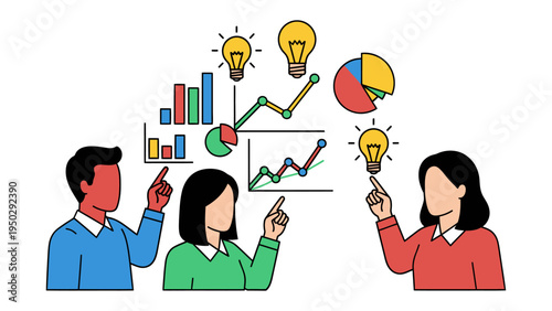 Synergy of Insights: A collaborative scene unfolds as individuals unite to analyze diagrams and charts, illuminating the path toward innovation and strategic progress.