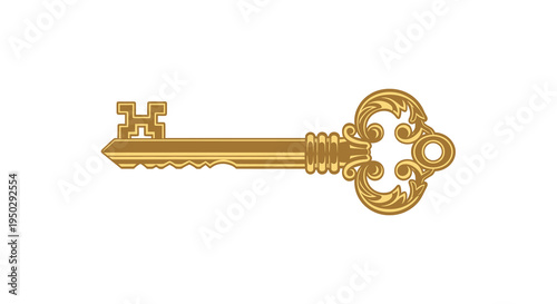 A gleaming ornate golden key is presented on a stark white background symbolizing access and possibility high quality professional