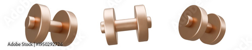 Set golden dumbbell Realistic icon, 3d render. Isolated on white backround. Sport And Fitness design set. Vector illustration for shop, flyer, banner, web, advertising, sale
