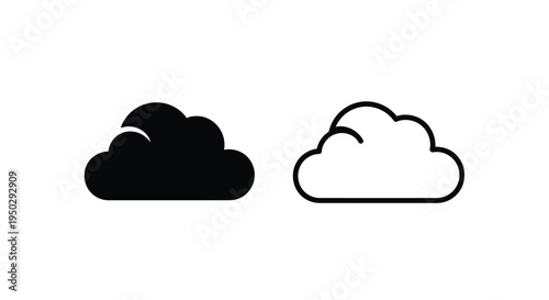 A minimalist depiction showcases two cloud icons one solid black and the other a white outline side by side high quality