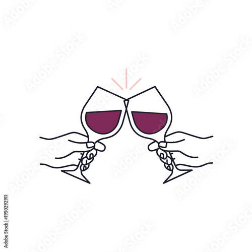 Two hands making a toast with red wine glasses, celebration, cheers, party, clinking glasses