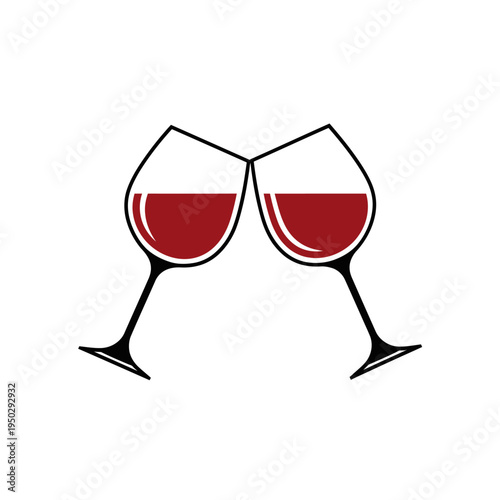 Two red wine glasses clinking in a toast, celebration, cheers, party, romantic dinner, anniversary