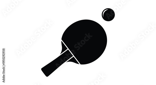 A minimalist black and white illustration depicts a table tennis paddle and ball in mid air high quality professional detailed modern elegant