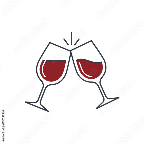 Two wine glasses clinking in a toast, celebrating with red wine, festive cheers