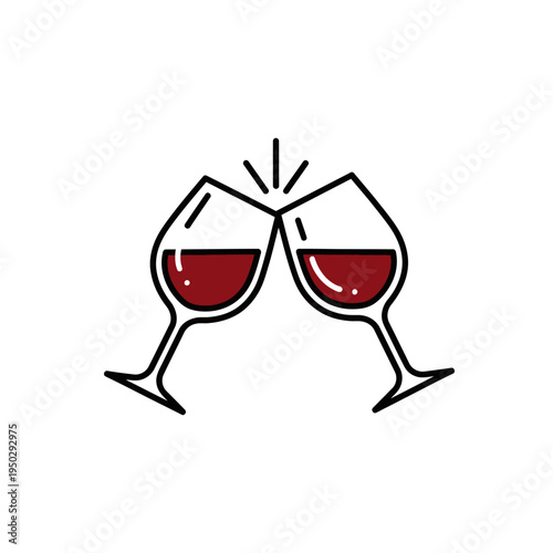 Two wine glasses clinking in a toast, celebrating a special occasion with red wine.