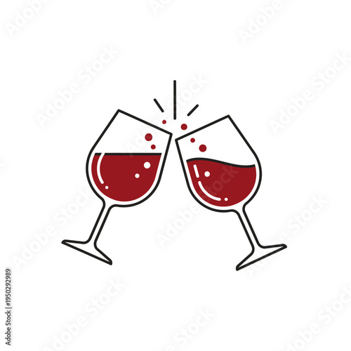 Two wine glasses clinking in a toast, red wine, celebration, party, cheers