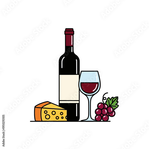 Wine Bottle, Glass, Cheese, and Grapes: A Classic Combination for Enjoyment