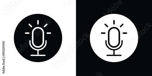 Modern microphone icon with radiating glow lines signifying voice recognition, artificial intelligence, or virtual assistant activation. Clean design for smart home and tech apps.