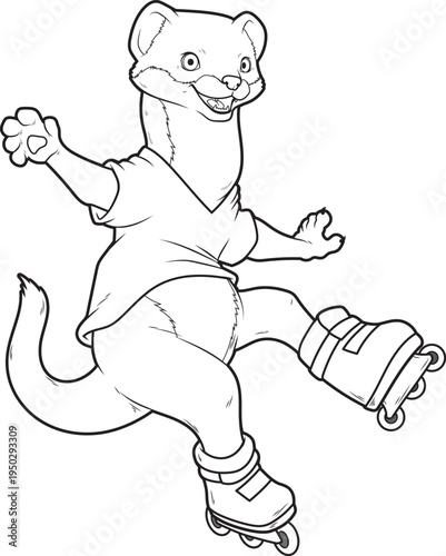 Weasel Inline skating Inline skates Sports Animal Vector Graphic Art Illustration
