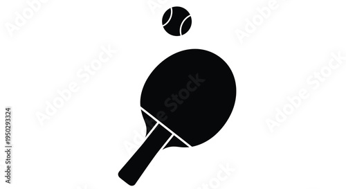 A minimalist graphic depicts a black table tennis paddle positioned below a tennis ball suggesting a playful sport scene