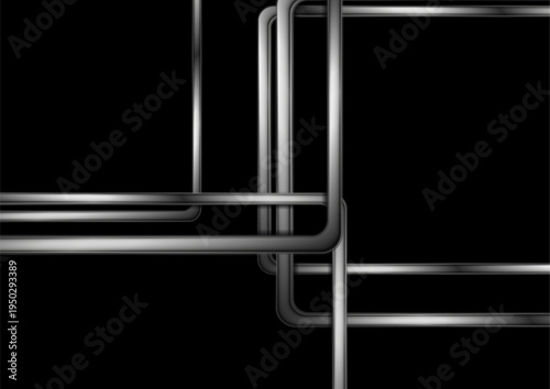 Dark metallic glossy stripes abstract concept geometric background. Vector design