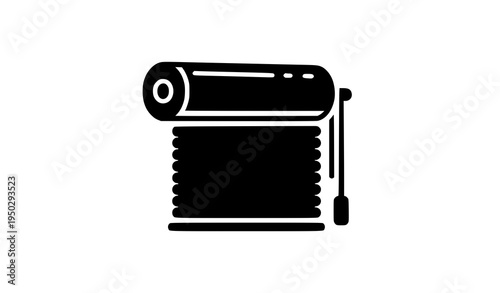 Partially rolled window blinds solid icon interior roller mechanism vector illustration isolated on white