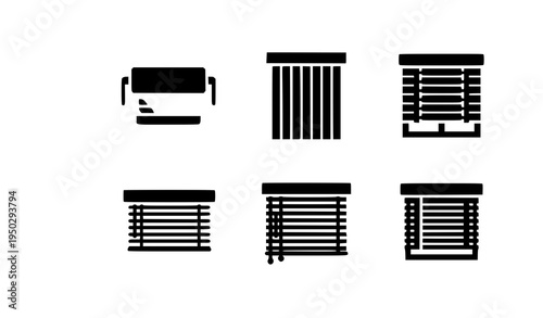 Window blinds solid icon set roller vertical and horizontal interior cover system vector isolated on white