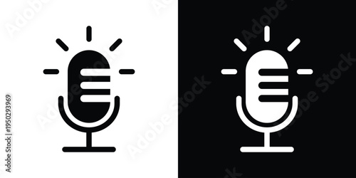 Minimalist outline microphone icon with signal rays. Vector linear design for live streaming, active voice recording, and podcasting. Modern UI element for web and mobile app interfaces.