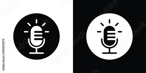 Modern microphone icon with radiating glow lines signifying voice recognition, artificial intelligence, or virtual assistant activation. Clean design for smart home and tech apps.
