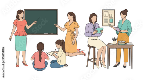 Harmony of Learning: A classroom scene unfolds, showcasing teachers guiding and nurturing young students in a warm and inviting educational environment.