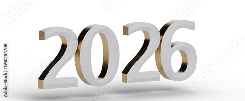 Cuadro en lienzo 3D render of the year 2026 with metallic gold and silver numbers on white backgr