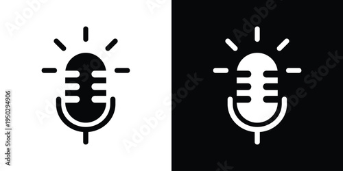 Minimalist outline microphone icon with signal rays. Vector linear design for live streaming, active voice recording, and podcasting. Modern UI element for web and mobile app interfaces.