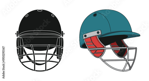 Cricket helmets shown in two color variations black and teal