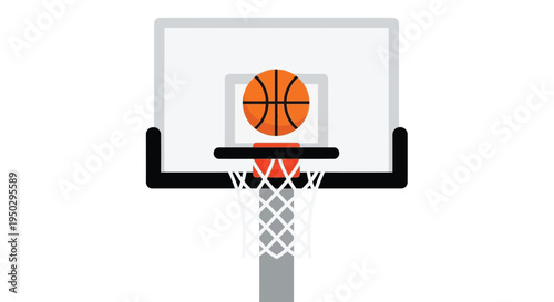 A basketball hovers directly above a gray and white basketball hoop