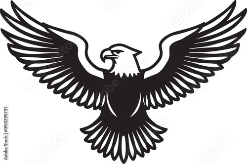Black eagle spread wings icon, powerful raptor bird symbol, freedom and strength graphic, national bird