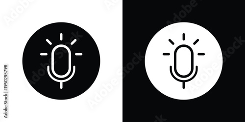 Modern microphone icon with radiating glow lines signifying voice recognition, artificial intelligence, or virtual assistant activation. Clean design for smart home and tech apps.