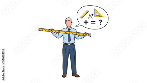 Precision in Thought: A focused architect, envisioning geometrical designs, meticulously measures with a tape, pondering the complexities of construction and creative planning.