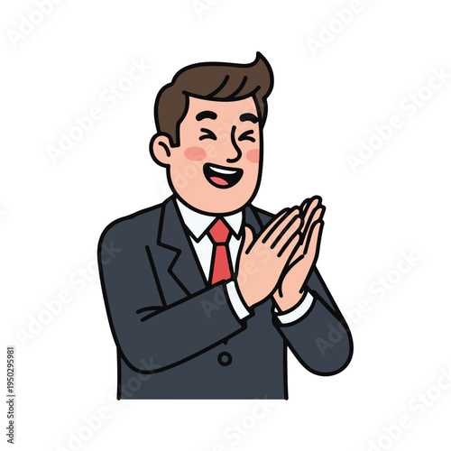 Businessman in suit and tie clapping with a pleased expression