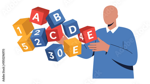Learning and Development: A person interact with educational blocks, embodying the essence of interactive education and the pursuit of knowledge.
