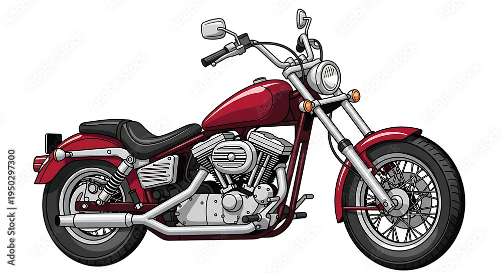 Fototapeta premium A stylish, red motorcycle parked and ready to ride. PNG, isolated on white background