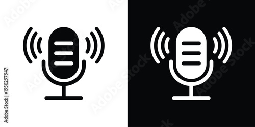 Minimalist outline microphone icon with signal rays. Vector linear design for live streaming, active voice recording, and podcasting. Modern UI element for web and mobile app interfaces.