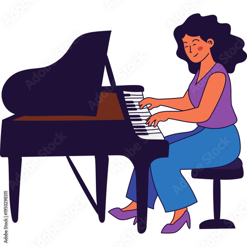 Woman Playing Grand Piano