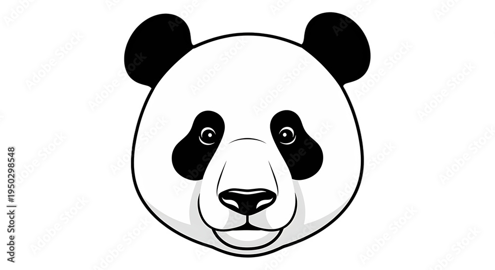 Obraz premium A detailed black and white illustration of a panda face, a captivating and adorable animal portrait. PNG, isolated on white background