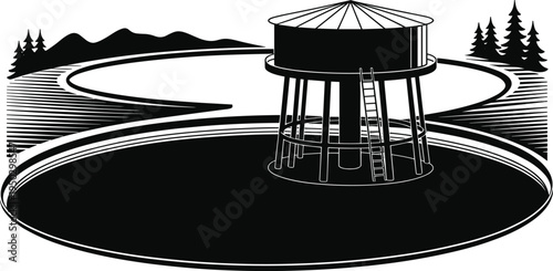 Water treatment plant tank with filtration reservoir, industrial water management system, environmental sanitation infrastructure, clean water supply facility concept