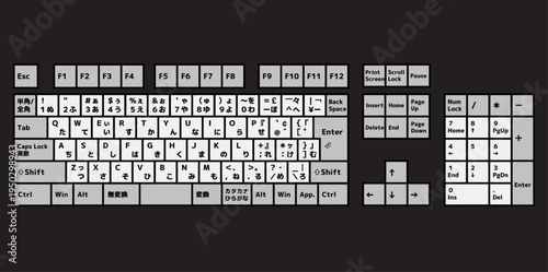日本語JIS配列のフルサイズPCキーボードのフラットなイラスト素材