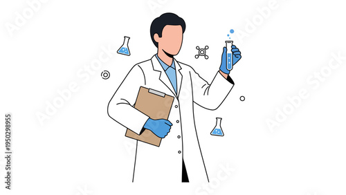 Scientific Exploration: A scientist in a lab coat, meticulously examines a vial, embodying the spirit of innovation and discovery with precision and focus. 
