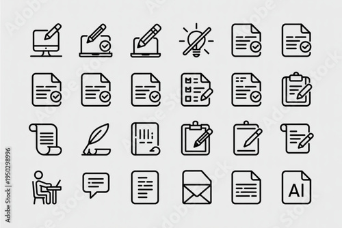 A comprehensive collection of diverse linear icons representing document editing and management Vector
