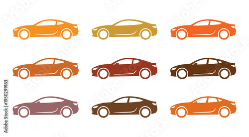 A group of different colored cars side by side in a row on a for design or decoration purposes in a modern style
