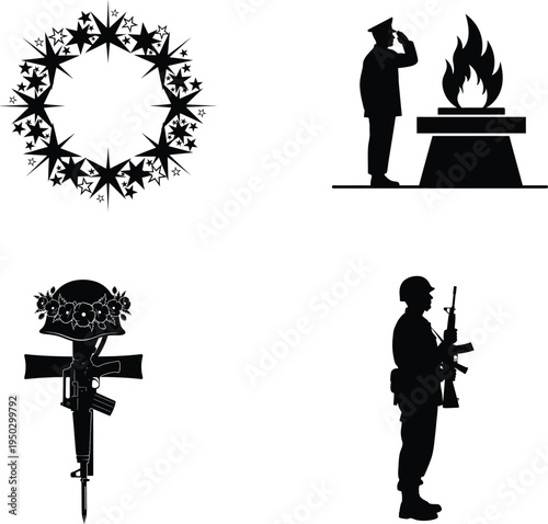 Memorial day tribute with patriotic symbols and fallen soldier memorials